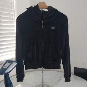FB COUNTY  Black Velour Hoodie Jacket